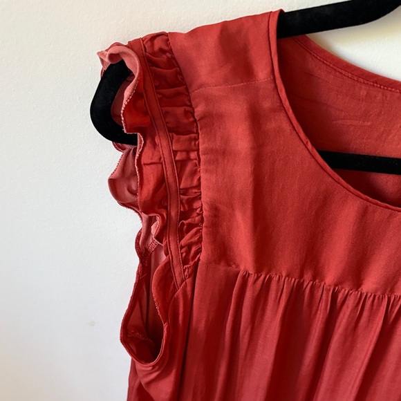 LOFT Ruffled Rust Colored Blouse - Picture 3 of 7
